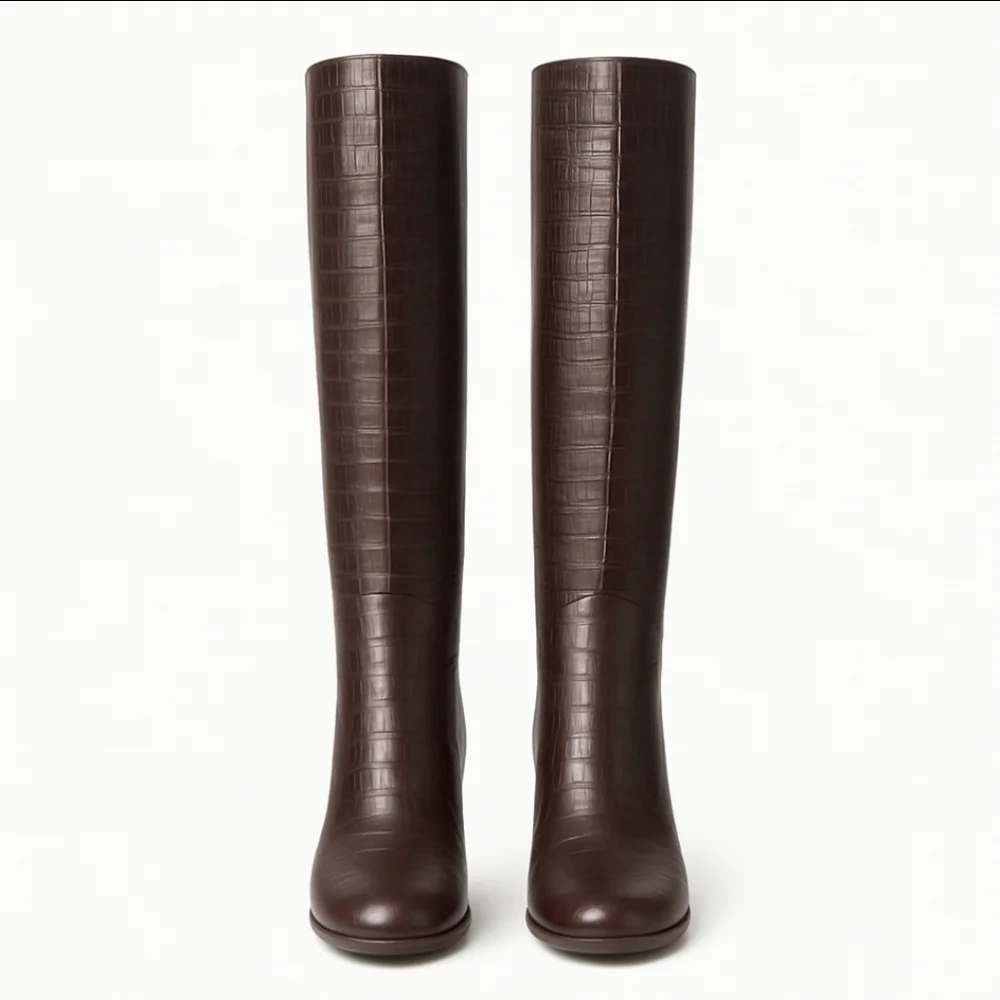 BC Footwear Make An Impact Vegan Croc-Embossed Stacked Heel Knee-High Boots 10M